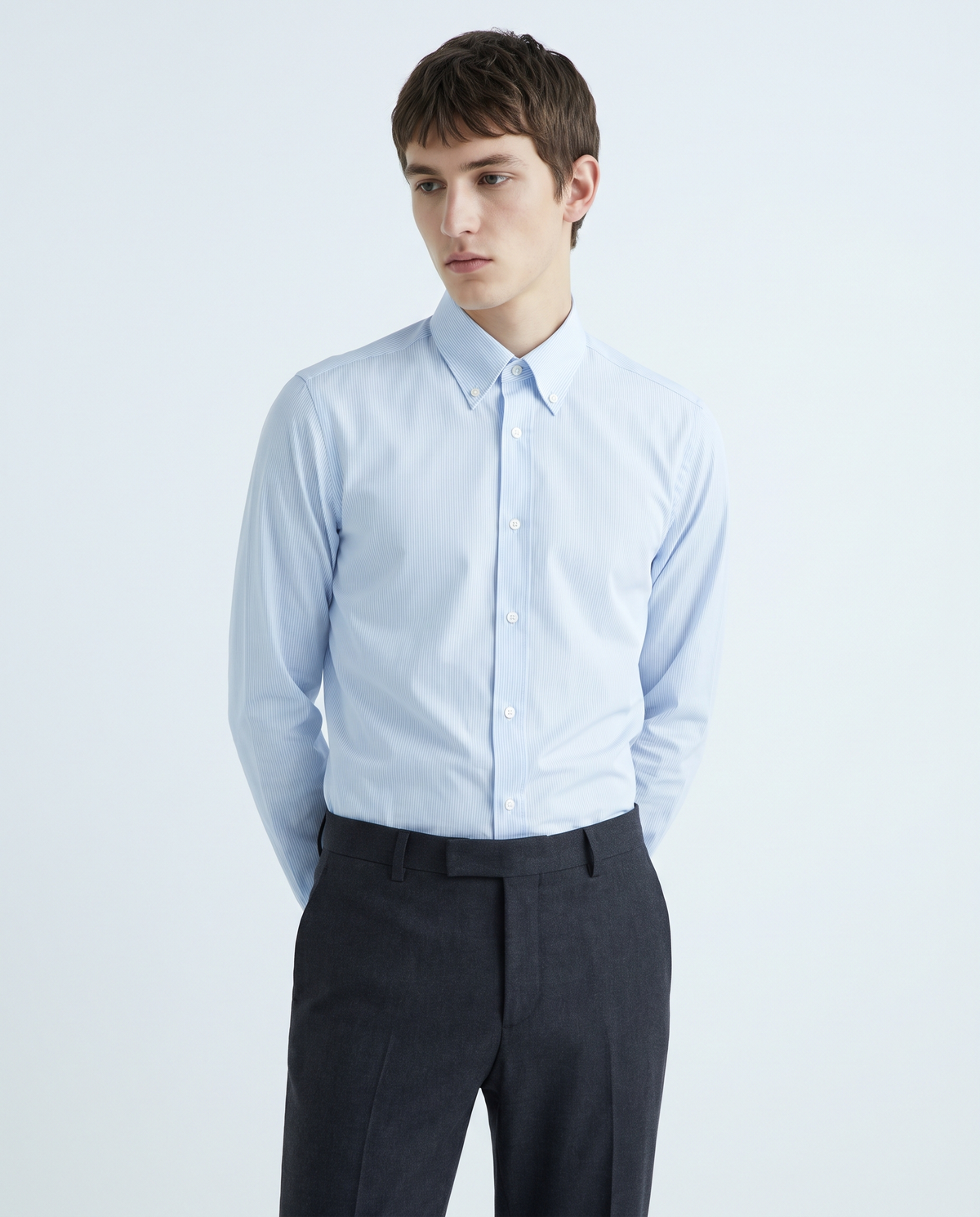 Fine Stripe Smart Shirt — Pale Blue | NO NEXT