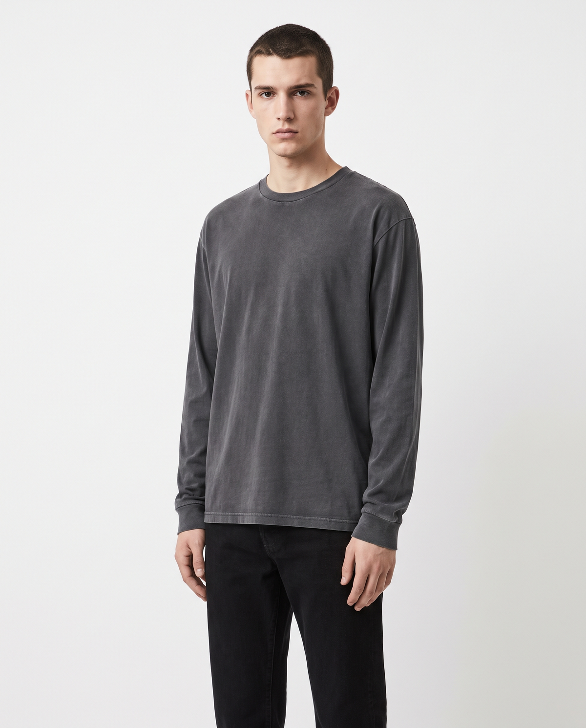 Washed Long Sleeve T-Shirt — Charcoal | NO NEXT