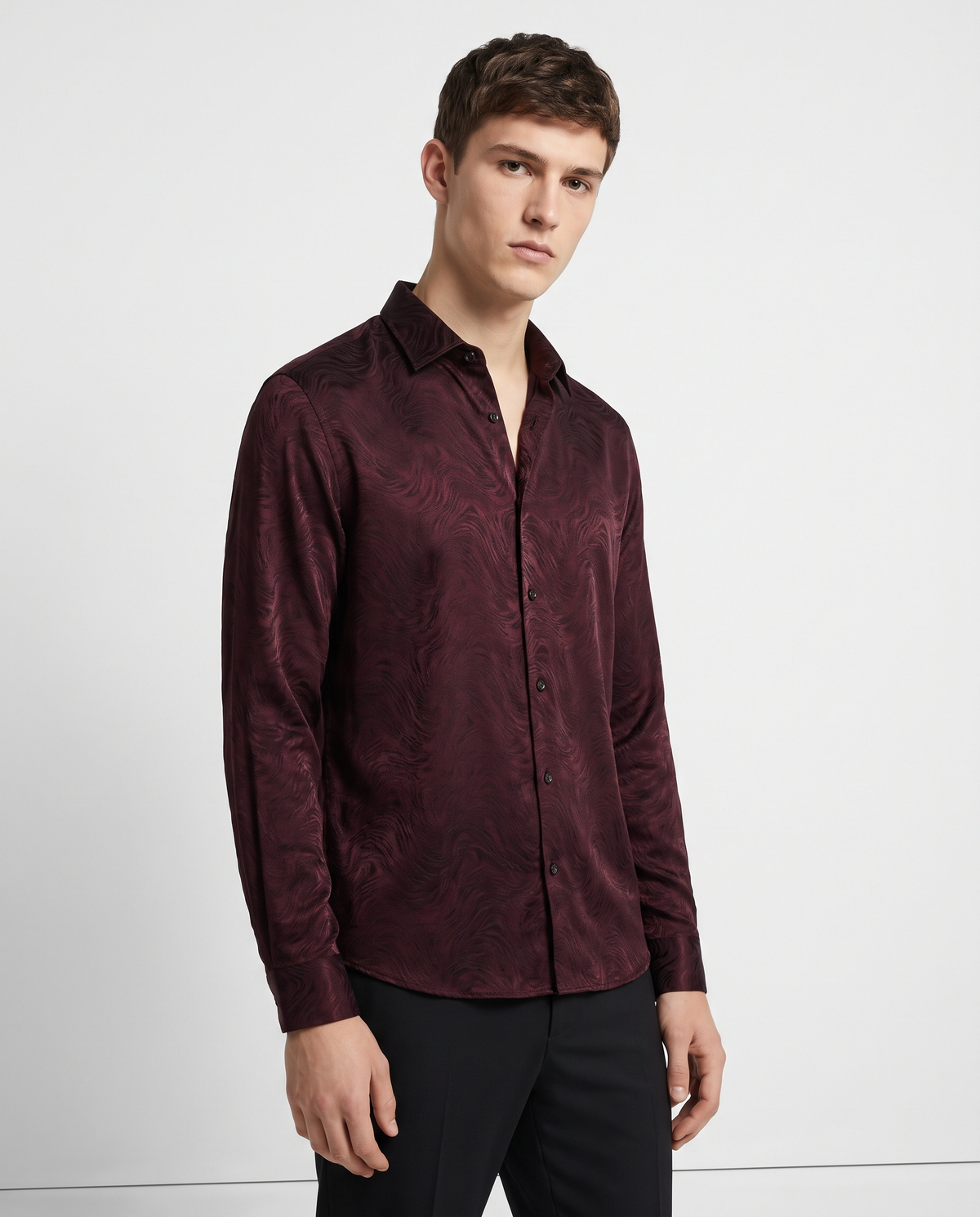 Tonal Jacquard Party Shirt — Burgundy | NO NEXT