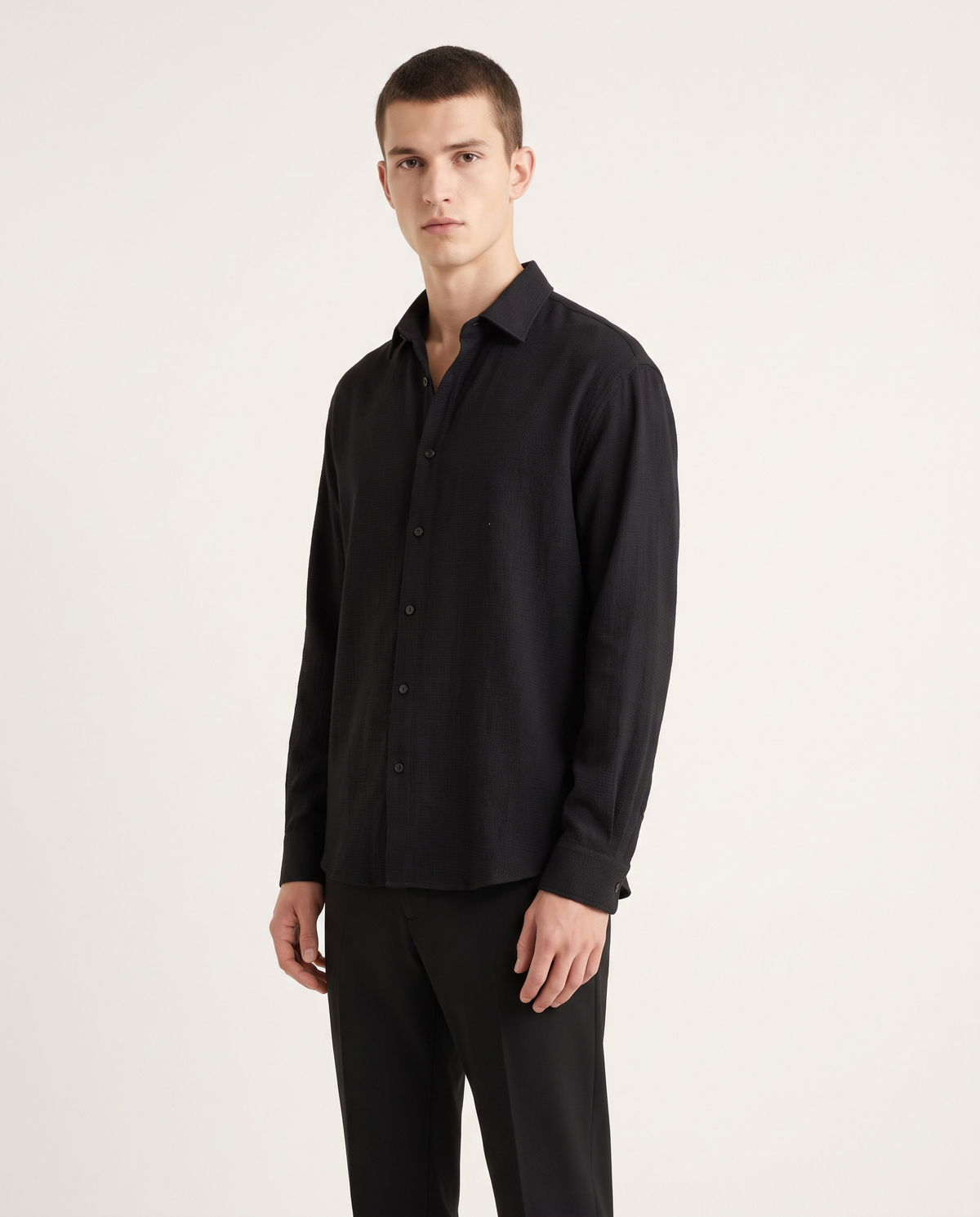 Textured Relaxed Fit Shirt — Black | NO NEXT