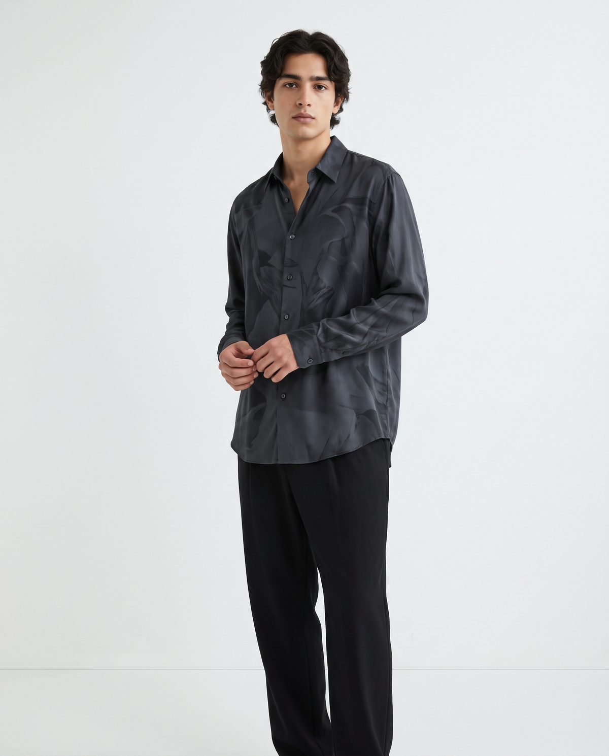 Abstract Tonal Party Shirt — Charcoal | NO NEXT