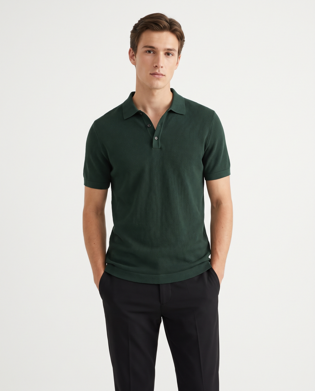 Textured Polo T-Shirt — Forest Green | NO NEXT